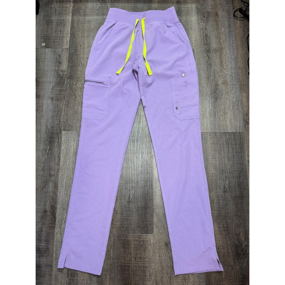 FIGS Yola Skinny Cargo Scrub Pants Purple Neon Drawstring XXS Tall 1002622T